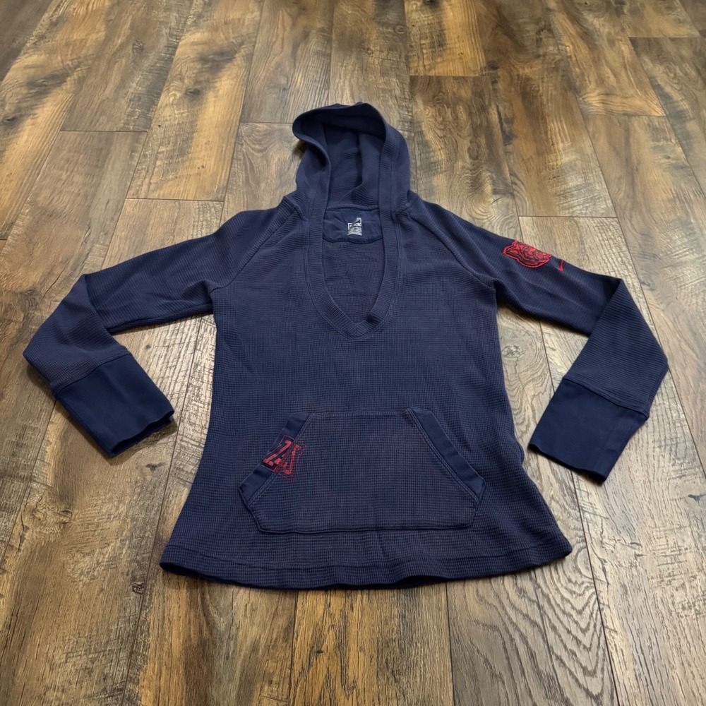Nike Team Arizona Wildcats Navy Waffle Knit V-Neck Hoodie Womens M Pullover Y2K
